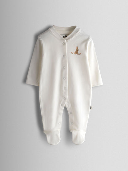 JoJo Maman Bébé Pink Bunny Cotton Footed 3 Pack Sleepsuit image 4
