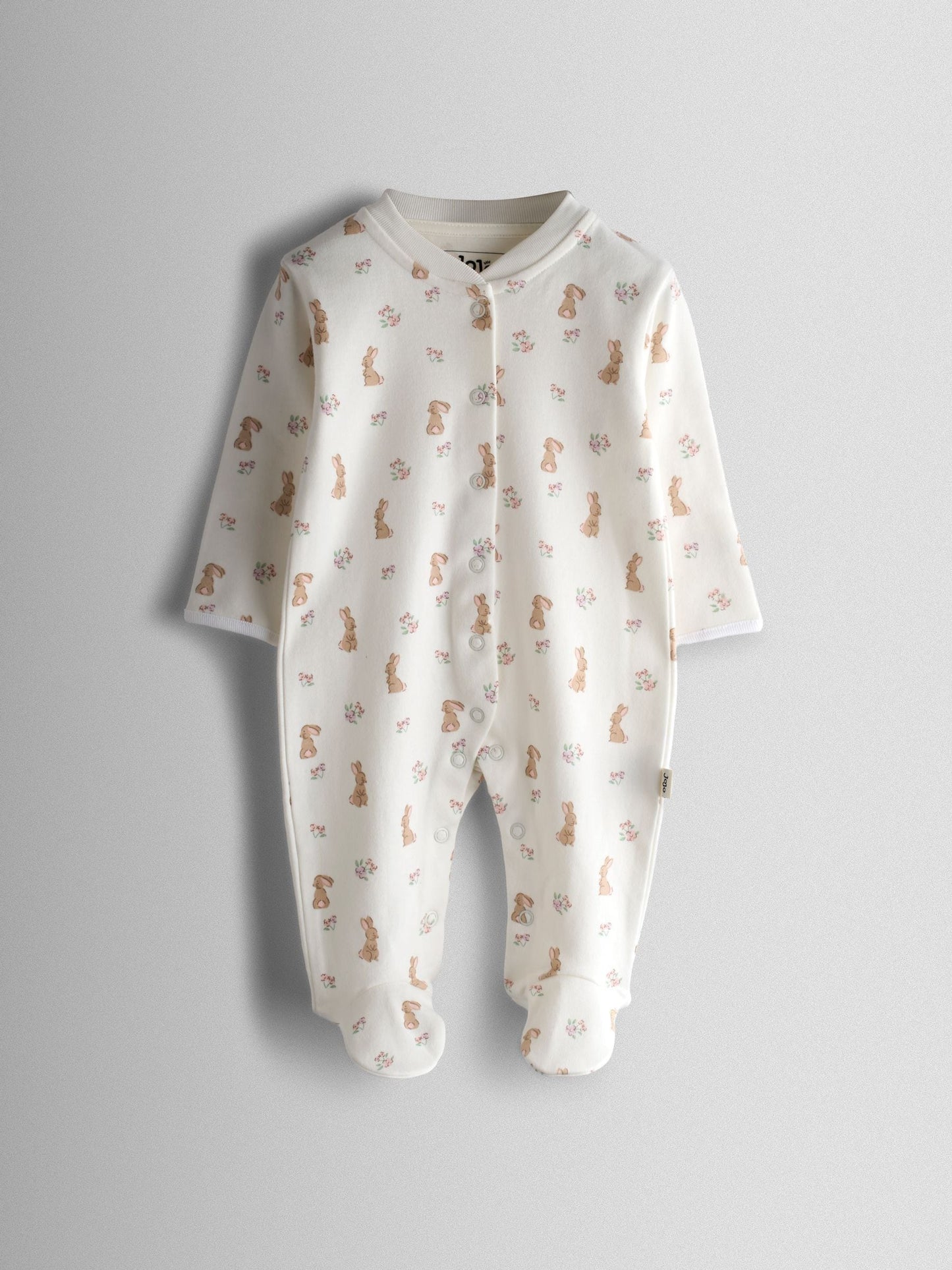 JoJo Maman Bébé Pink Bunny Cotton Footed 3 Pack Sleepsuit image 6