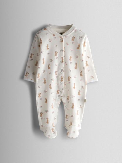 JoJo Maman Bébé Pink Bunny Cotton Footed 3 Pack Sleepsuit image 6
