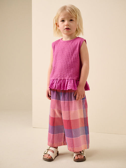 Bright Pink Multi Check Pullon Barrel Trousers (3mths-7yrs) image 1