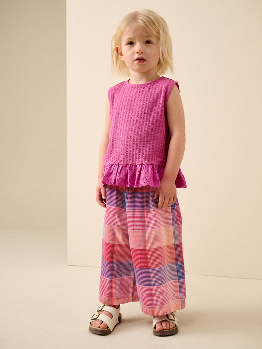 Bright Pink Multi Check Pullon Barrel Trousers (3mths-7yrs) image 1