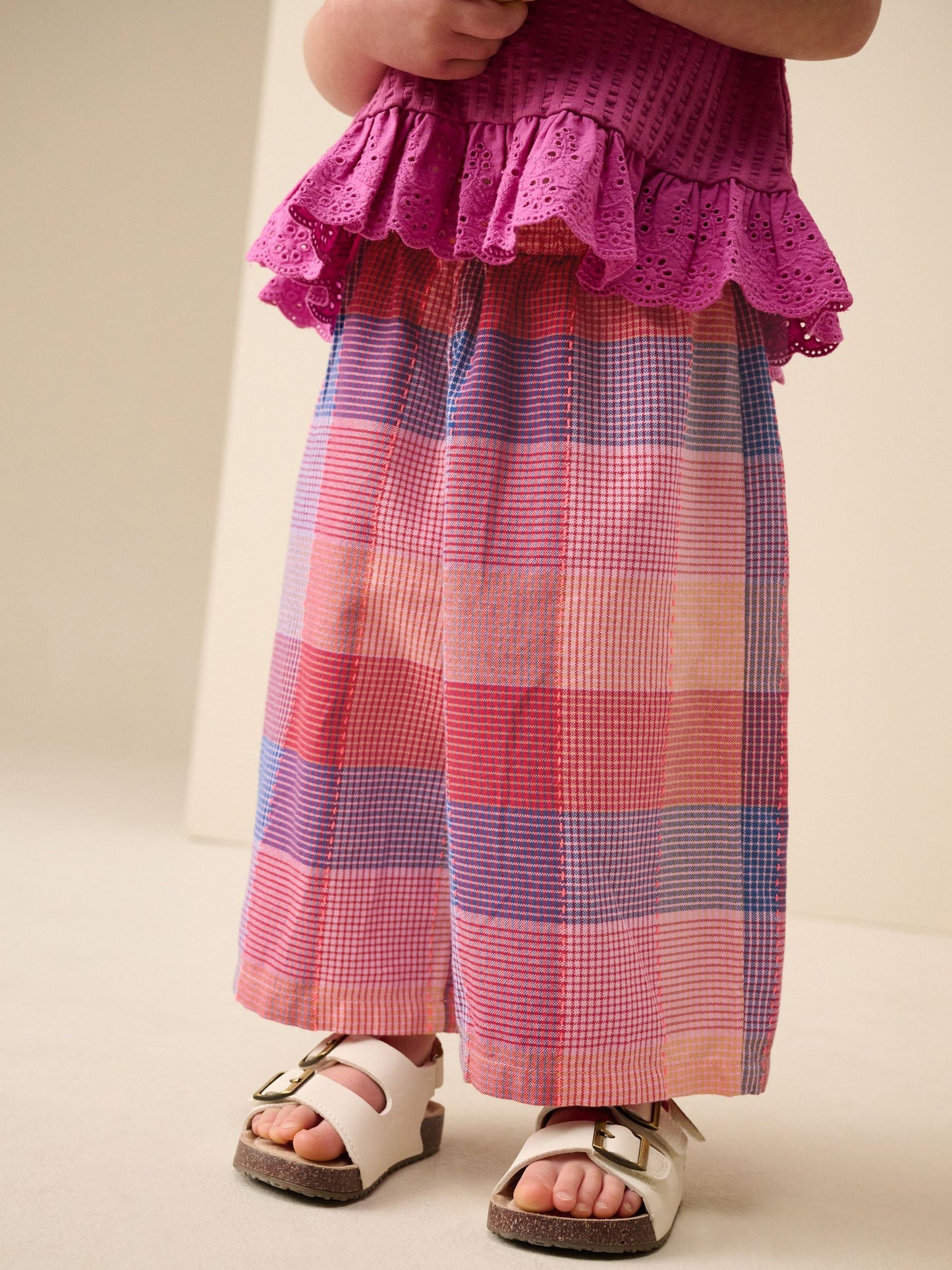 Bright Pink Multi Check Pullon Barrel Trousers (3mths-7yrs) image 2
