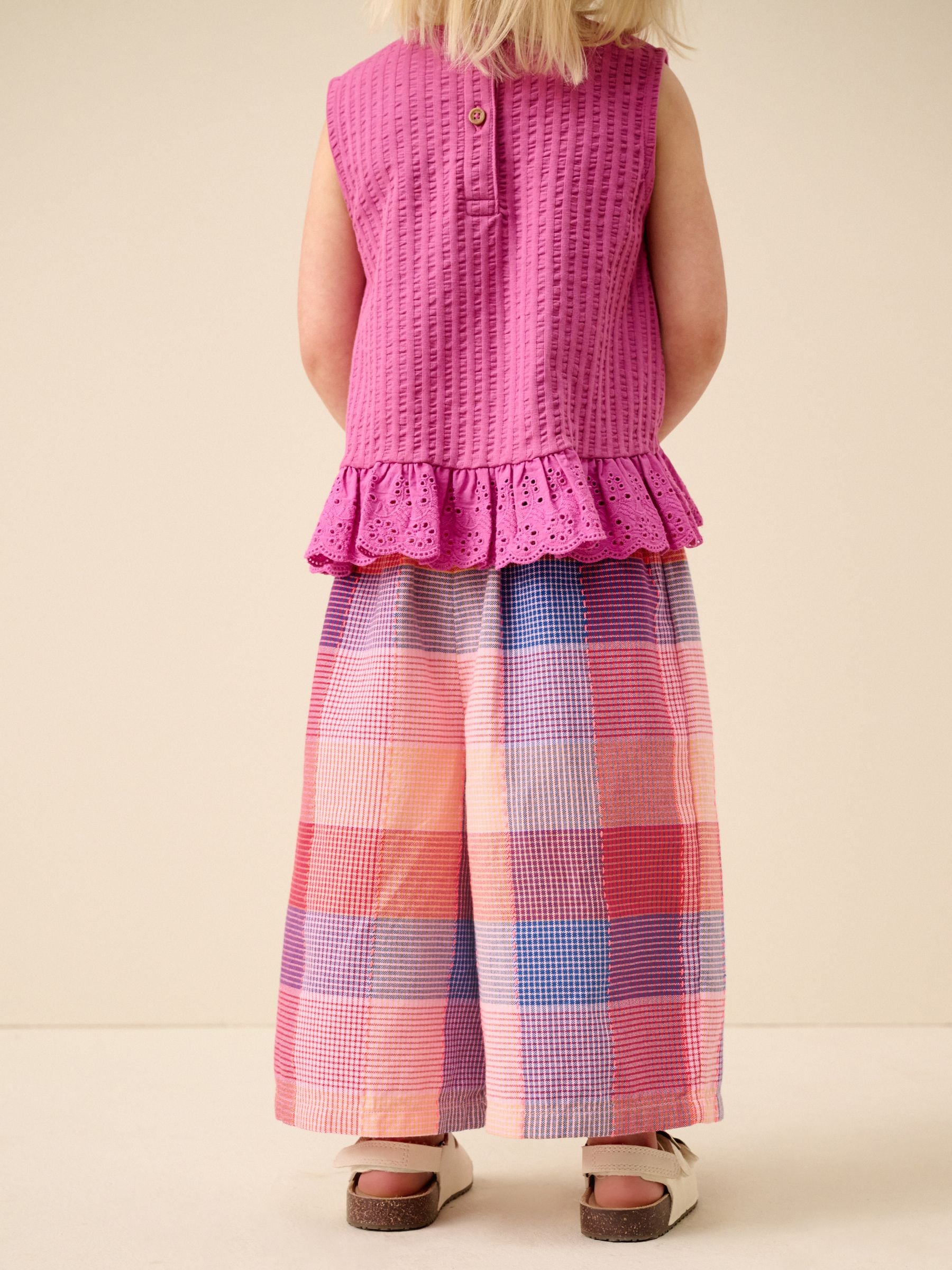 Bright Pink Multi Check Pullon Barrel Trousers (3mths-7yrs) image 3