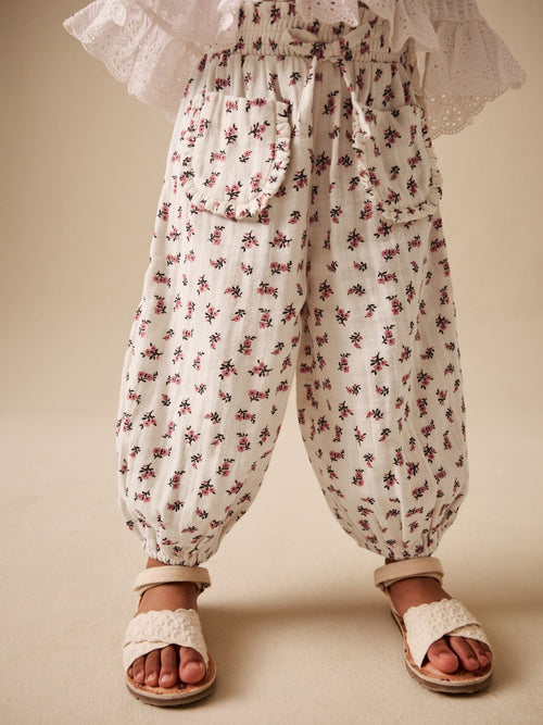 Cream/Pink Floral Ditsy Pull On Trousers (3mths-7yrs) image 1
