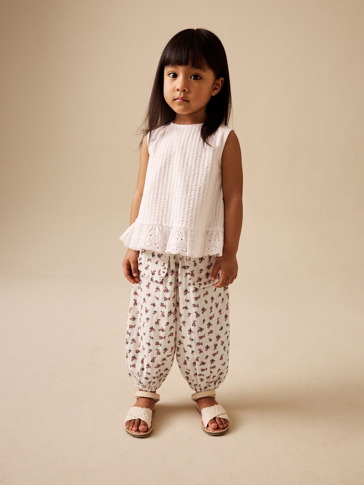 Cream/Pink Floral Ditsy Pull On Trousers (3mths-7yrs) image 2