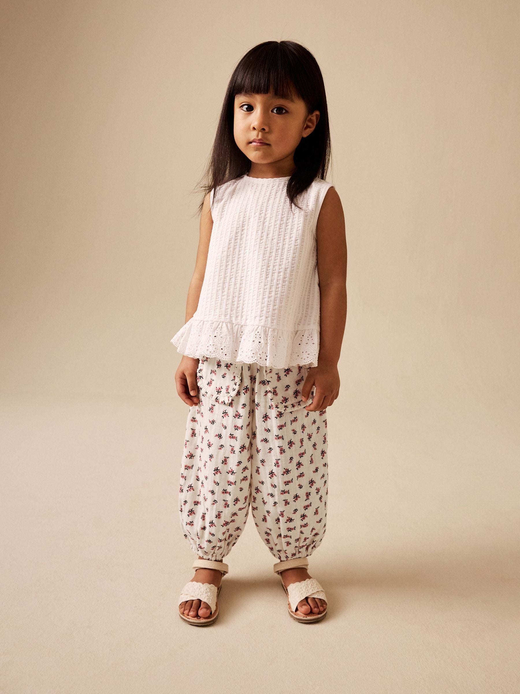 Cream/Pink Floral Ditsy Pull On Trousers (3mths-7yrs) image 2