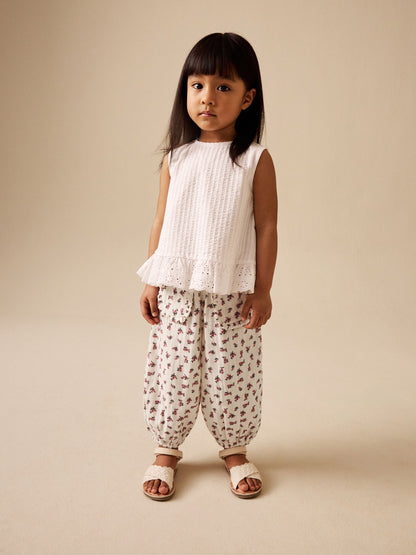 Cream/Pink Floral Ditsy Pull On Trousers (3mths-7yrs) image 2