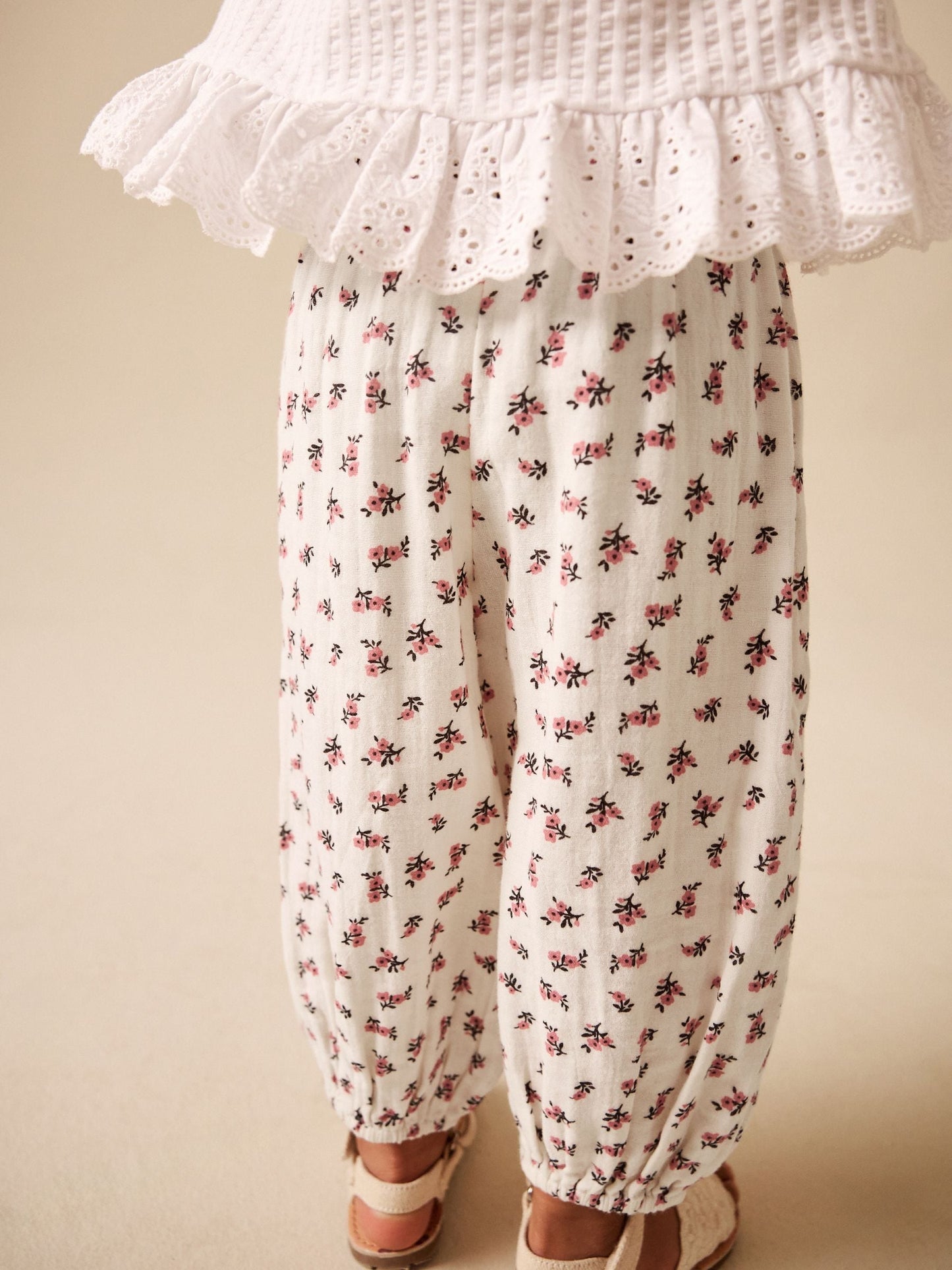 Cream/Pink Floral Ditsy Pull On Trousers (3mths-7yrs) image 4