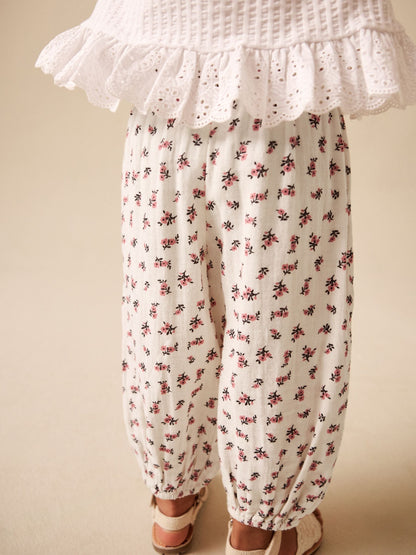 Cream/Pink Floral Ditsy Pull On Trousers (3mths-7yrs) image 4