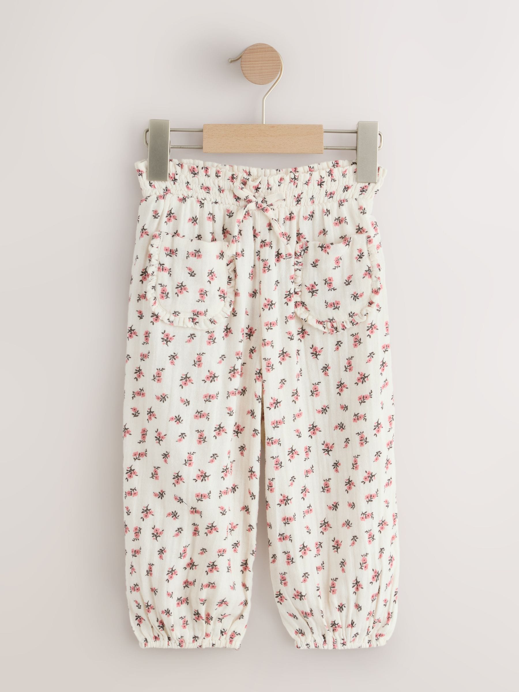 Cream/Pink Floral Ditsy Pull On Trousers (3mths-7yrs) image 5