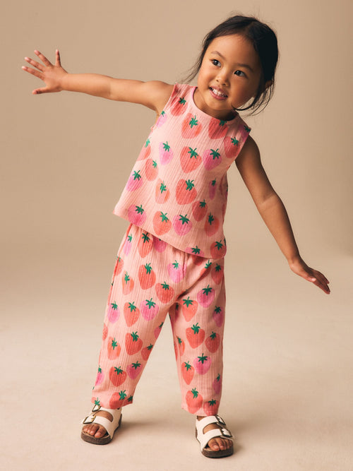 Pink Strawberry Print Top & Trousers Set (3mths-7yrs) image 1