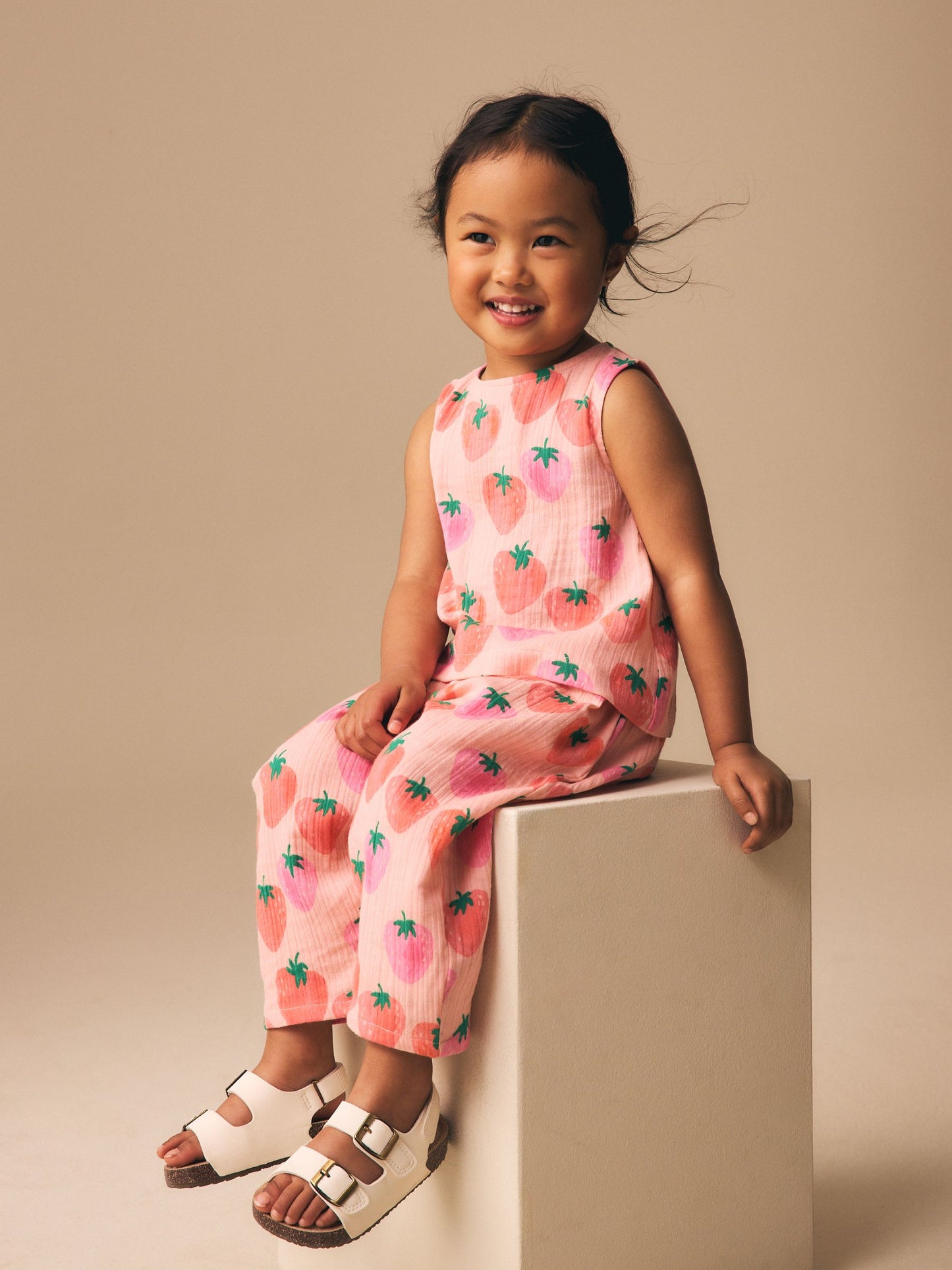 Pink Strawberry Print Top & Trousers Set (3mths-7yrs) image 2