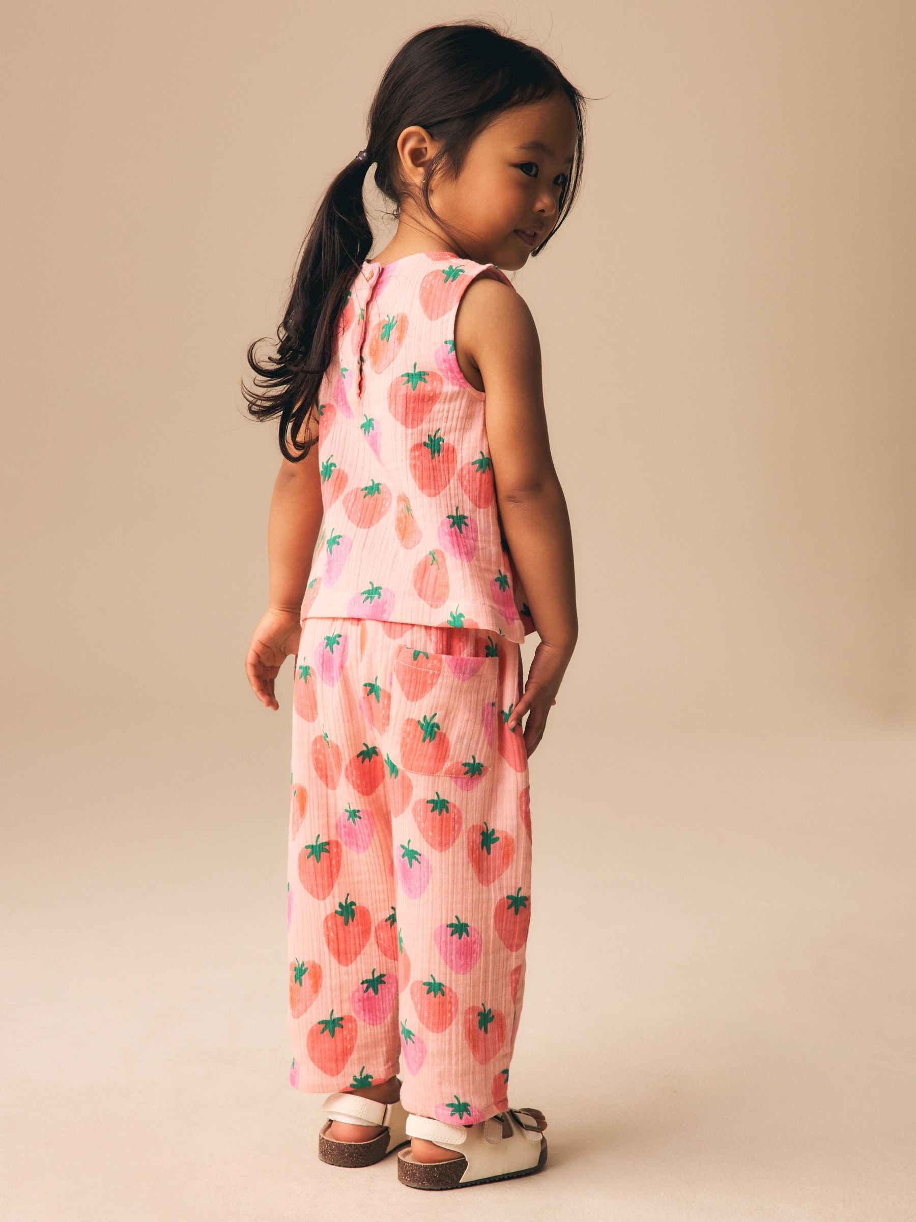 Pink Strawberry Print Top & Trousers Set (3mths-7yrs) image 3