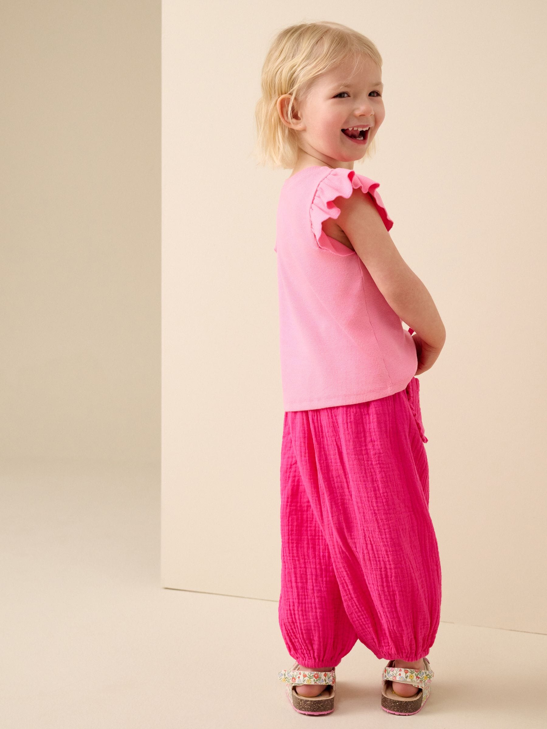 Bright Pink Pull On Trousers (3mths-7yrs) image 3