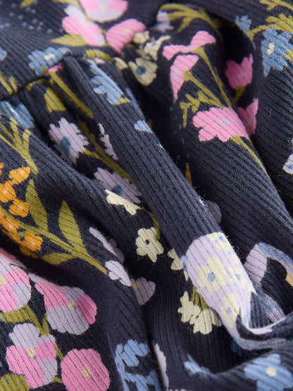 Navy Unicorn Long Sleeve Ribbed Dress (3mths-7yrs)