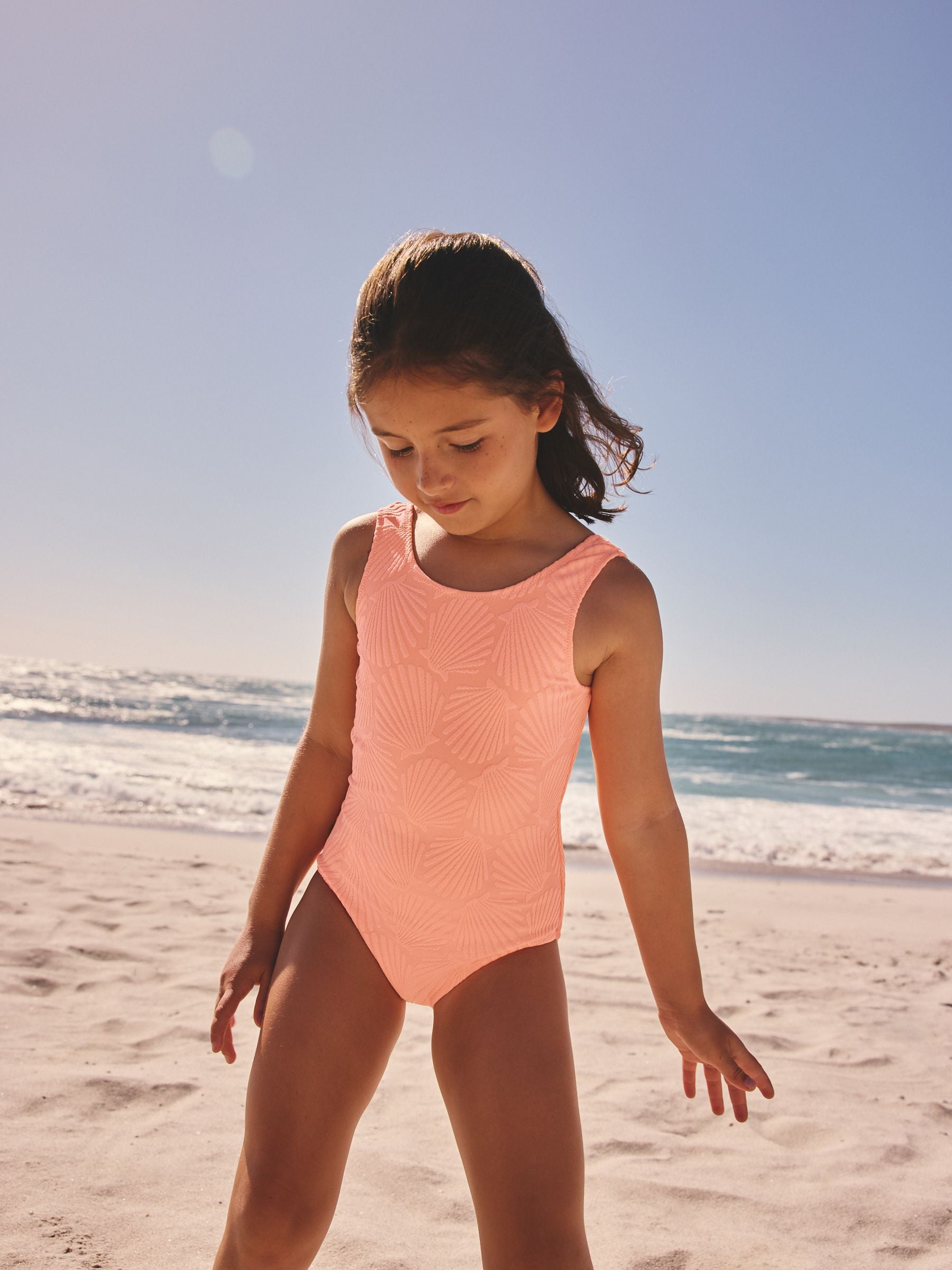 Orange Shell Crinkle Swimsuit (3-16yrs) image 1