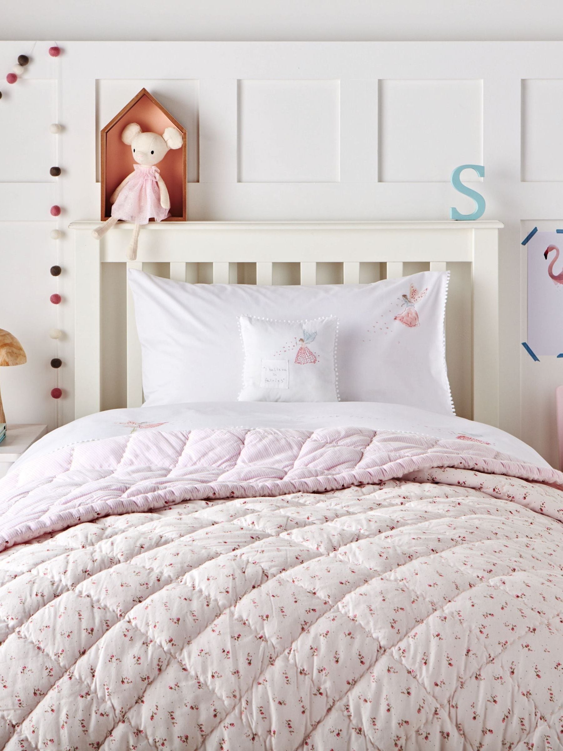 The White Company White Reversible Floral Quilt Cot Bed image 1