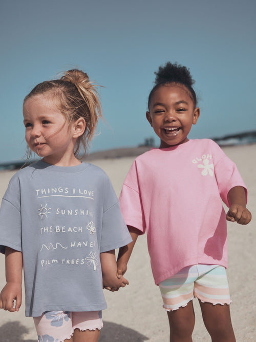 Pink/Cream Top & Cycle Shorts Set 2 Pack (3mths-7yrs) image 1