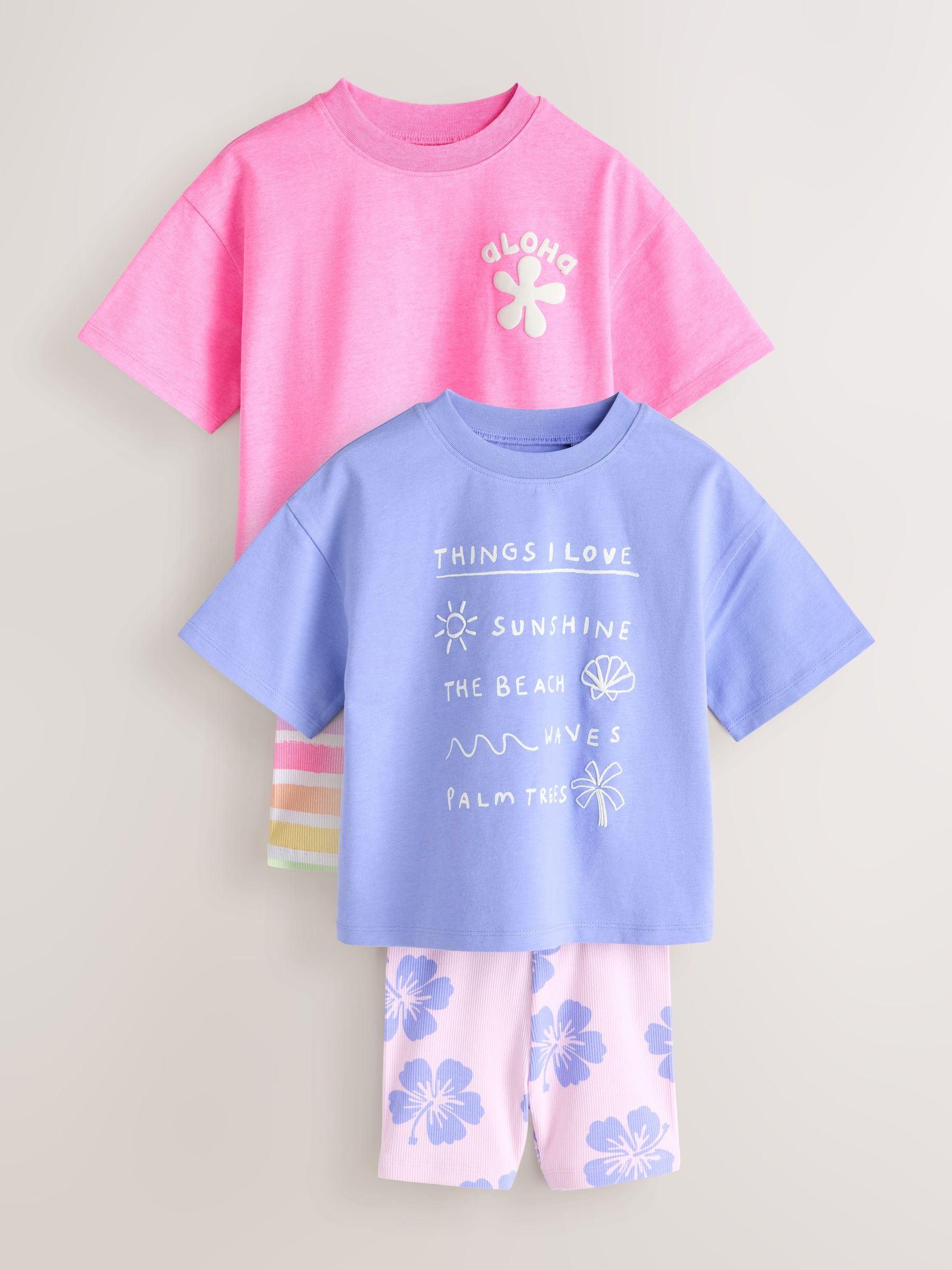 Pink/Cream Top & Cycle Shorts Set 2 Pack (3mths-7yrs) image 4