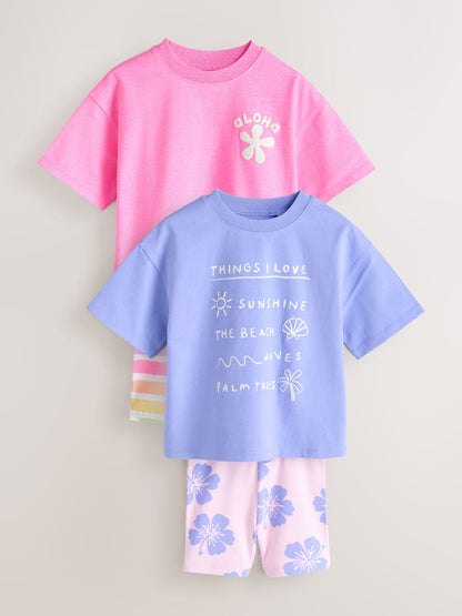 Pink/Cream Top & Cycle Shorts Set 2 Pack (3mths-7yrs) image 4