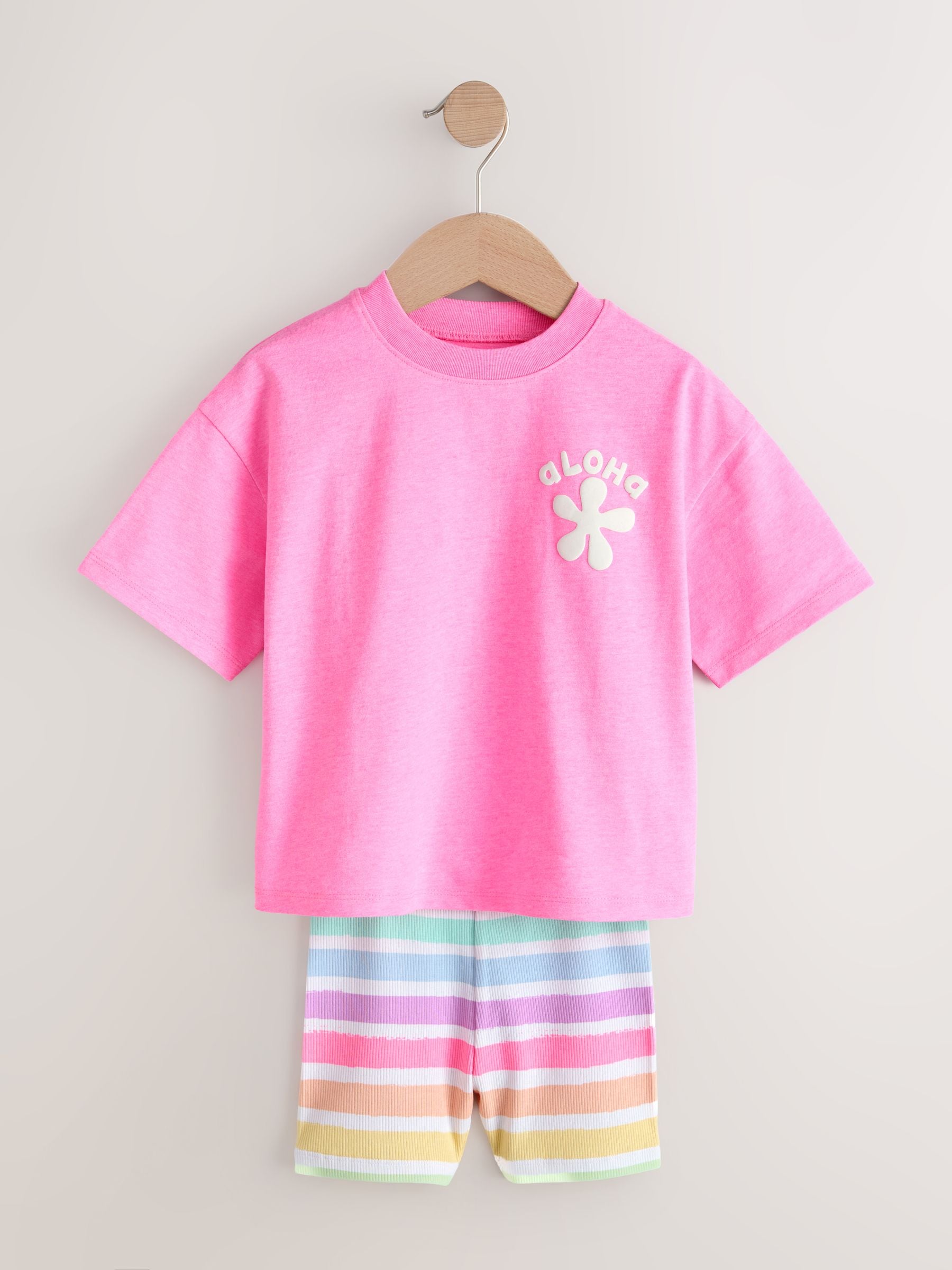 Pink/Cream Top & Cycle Shorts Set 2 Pack (3mths-7yrs) image 5