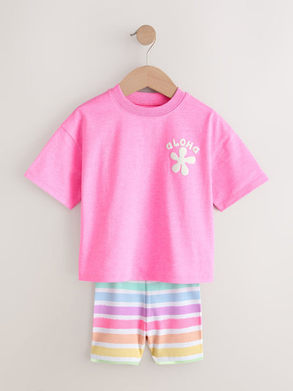 Pink/Cream Top & Cycle Shorts Set 2 Pack (3mths-7yrs) image 5
