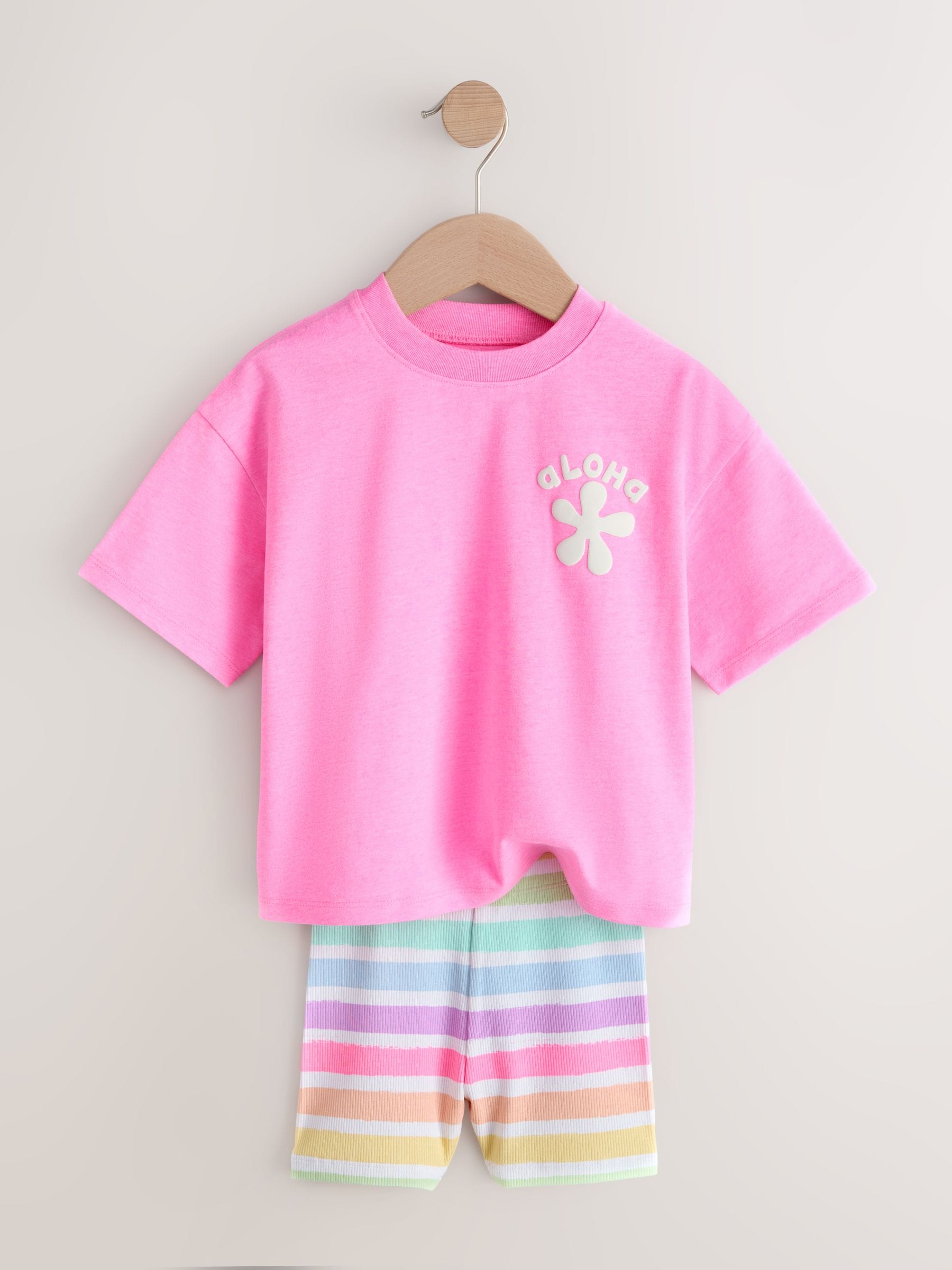 Pink/Cream Top & Cycle Shorts Set 2 Pack (3mths-7yrs) image 8
