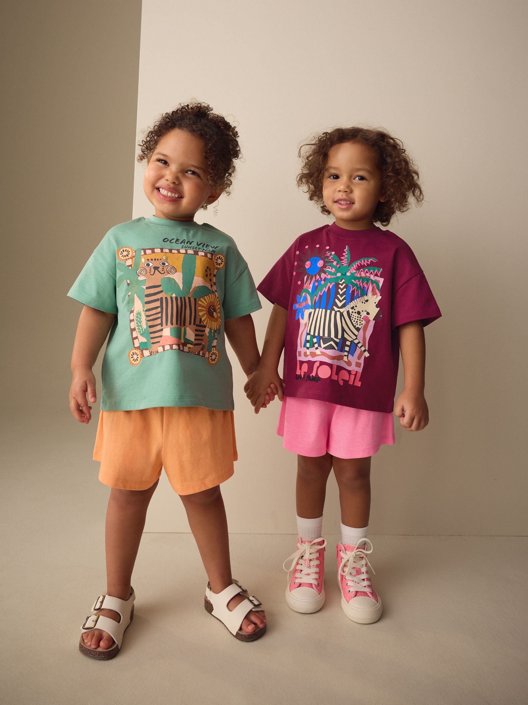 Purple/Orange Top & Shorts Set 2 Pack (3mths-7yrs) image 1