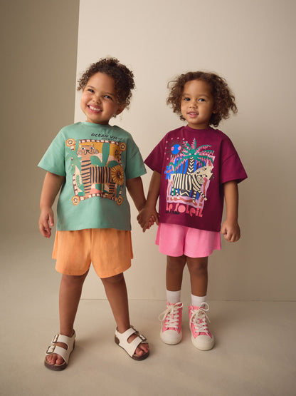 Purple/Orange Top & Shorts Set 2 Pack (3mths-7yrs) image 1