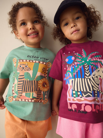 Purple/Orange Top & Shorts Set 2 Pack (3mths-7yrs) image 2