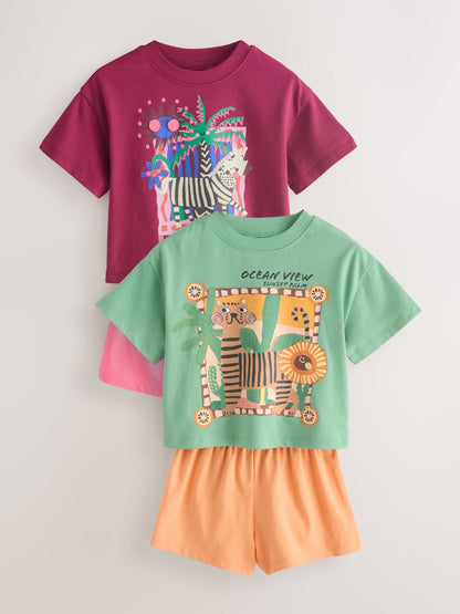 Purple/Orange Top & Shorts Set 2 Pack (3mths-7yrs) image 5