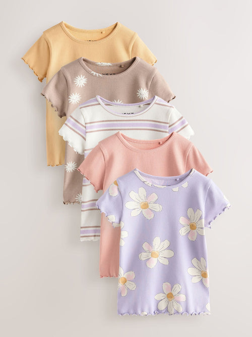 Neutral Ribbed Short Sleeve Tops 5 Pack (3mths-7yrs) image 1