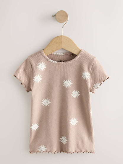 Neutral Ribbed Short Sleeve Tops 5 Pack (3mths-7yrs) image 5