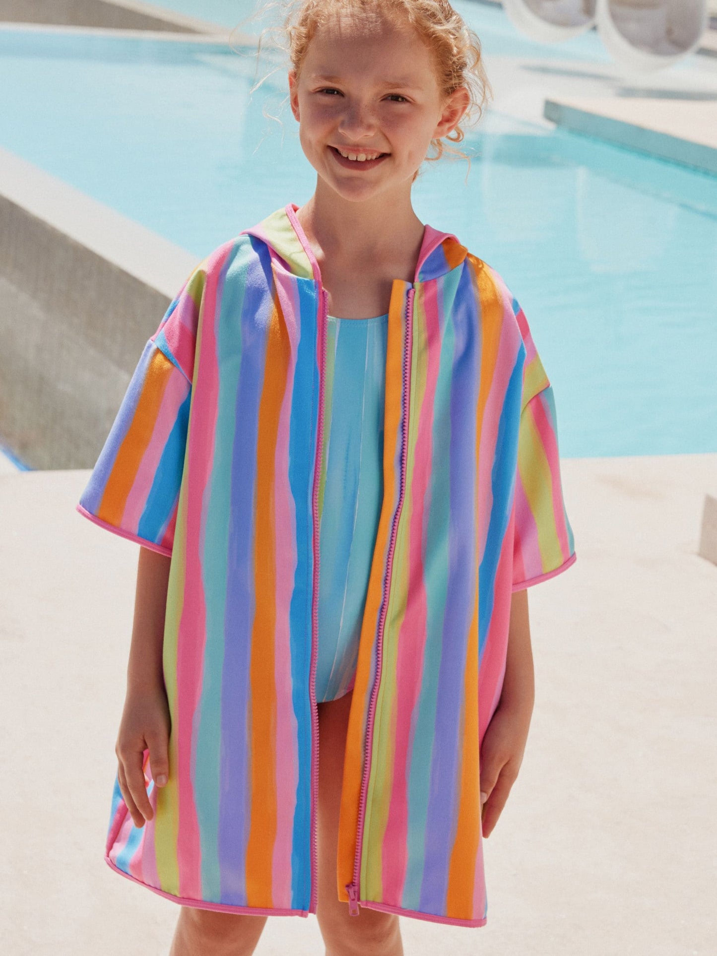 Rainbow Stripe Zip Quick Dry Poncho (9mths-8yrs) image 1