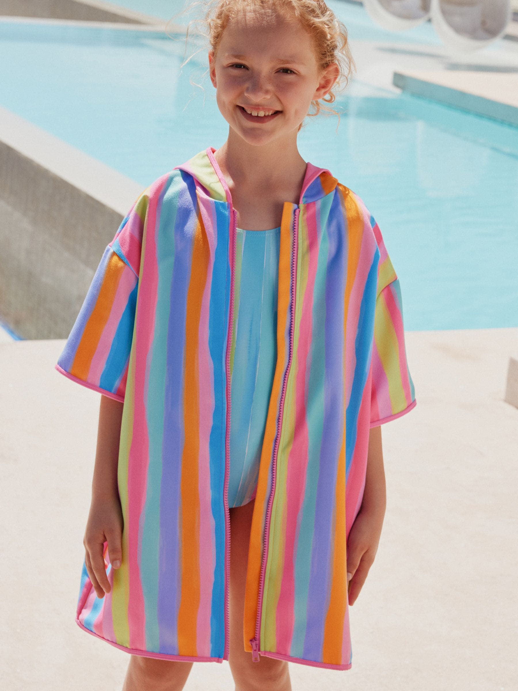 Rainbow Stripe Zip Quick Dry Poncho (9mths-8yrs) image 1