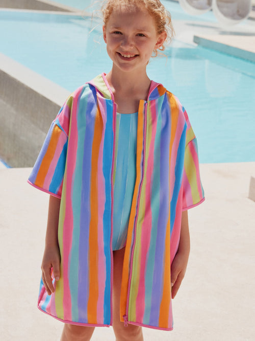 Rainbow Stripe Zip Quick Dry Towelling Poncho (9mths-8yrs) image 1