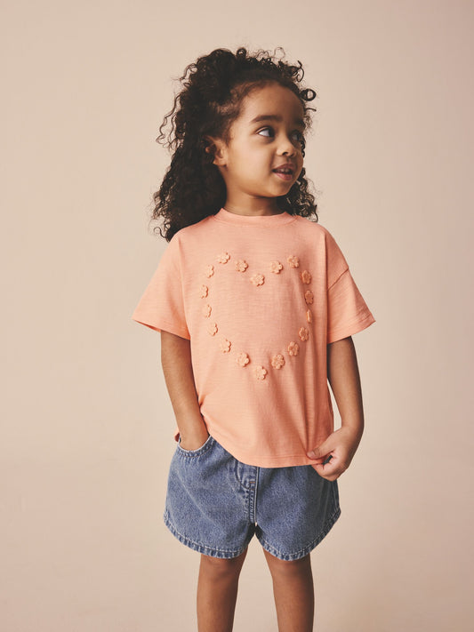 Orange Peach Short Sleeve Applique Flower T-Shirt (3mths-7yrs) image 1
