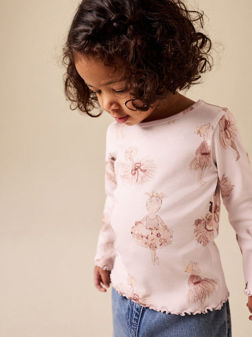 Pink Ballerina Rib Long Sleeve Top (3mths-7yrs) image 1