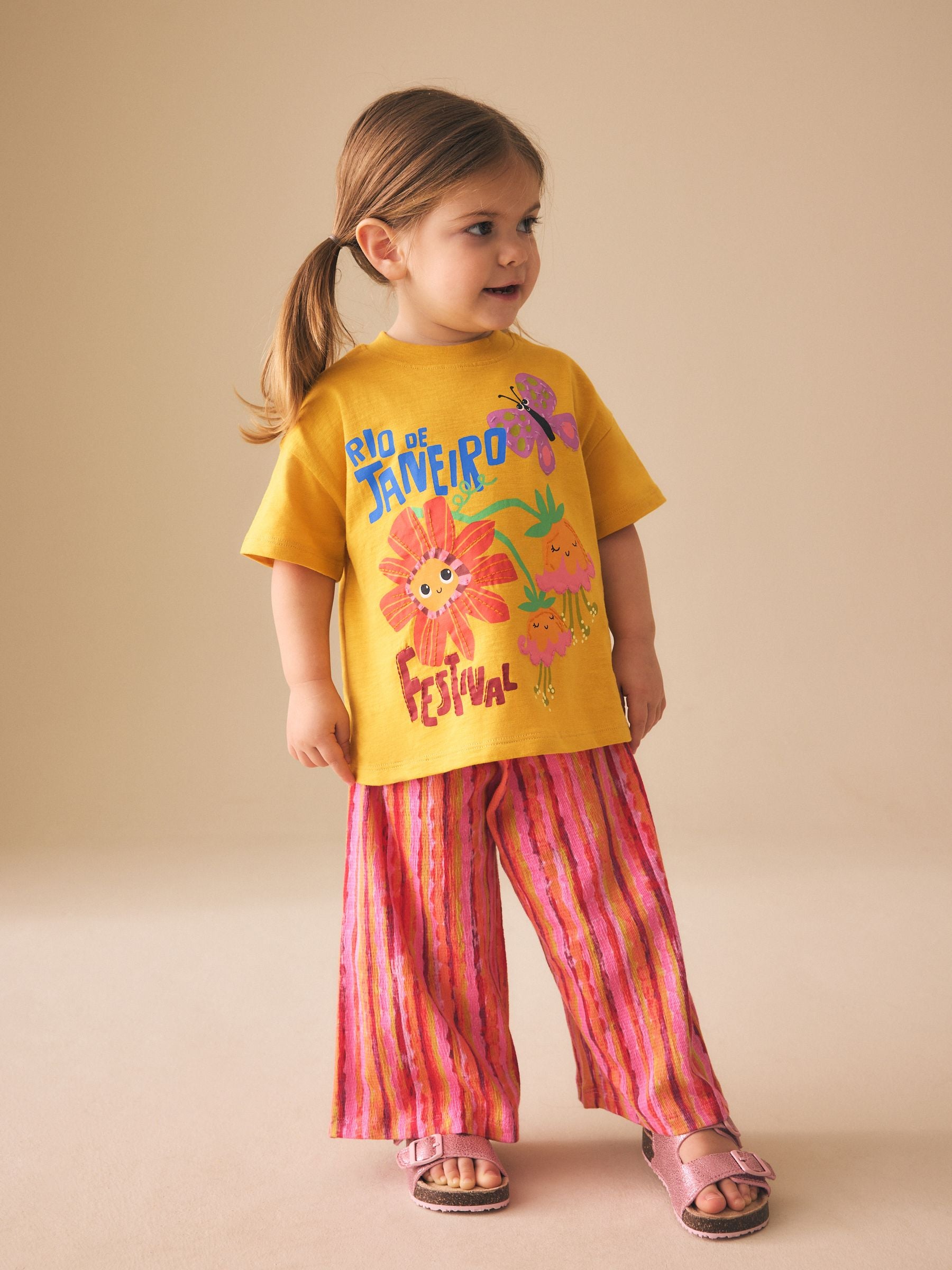 Ochre Yellow Short Sleeve T-Shirt and Wide Leg Trousers Set (3mths-7yrs) image 1