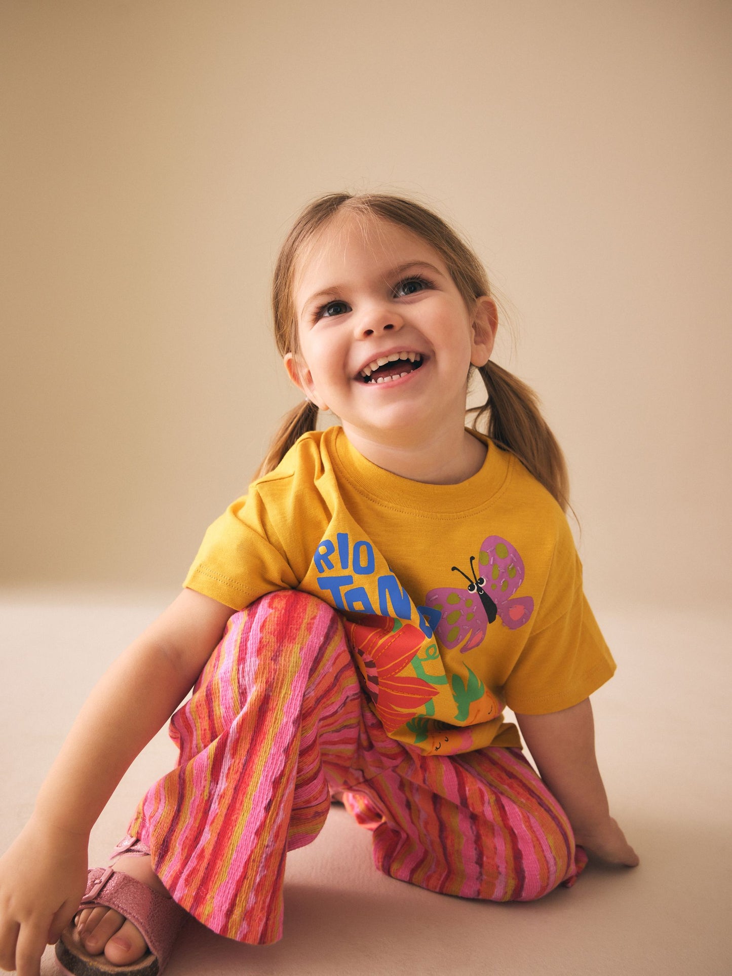 Ochre Yellow Short Sleeve T-Shirt and Wide Leg Trousers Set (3mths-7yrs) image 2