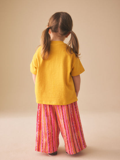 Ochre Yellow Short Sleeve T-Shirt and Wide Leg Trousers Set (3mths-7yrs) image 3