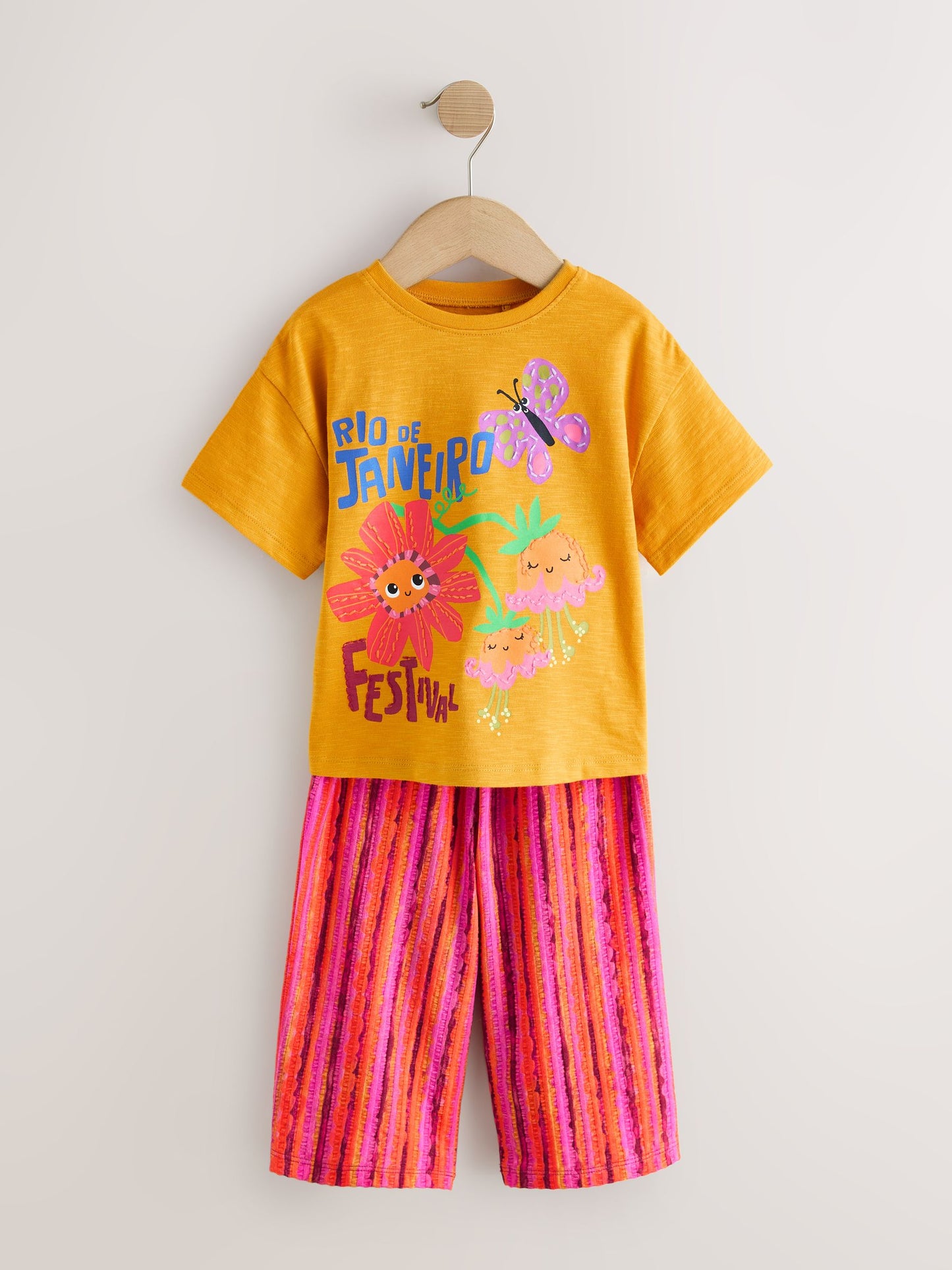 Ochre Yellow Short Sleeve T-Shirt and Wide Leg Trousers Set (3mths-7yrs) image 4
