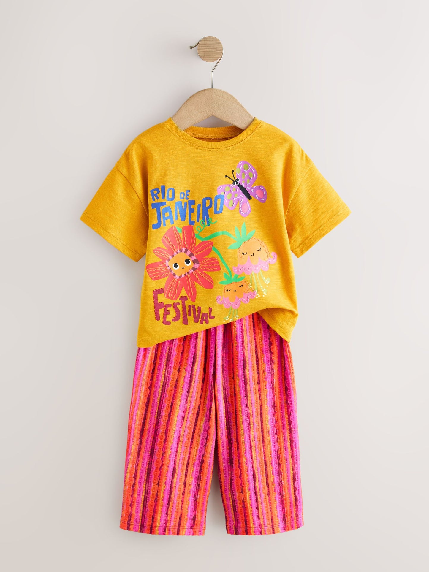 Ochre Yellow Short Sleeve T-Shirt and Wide Leg Trousers Set (3mths-7yrs) image 5