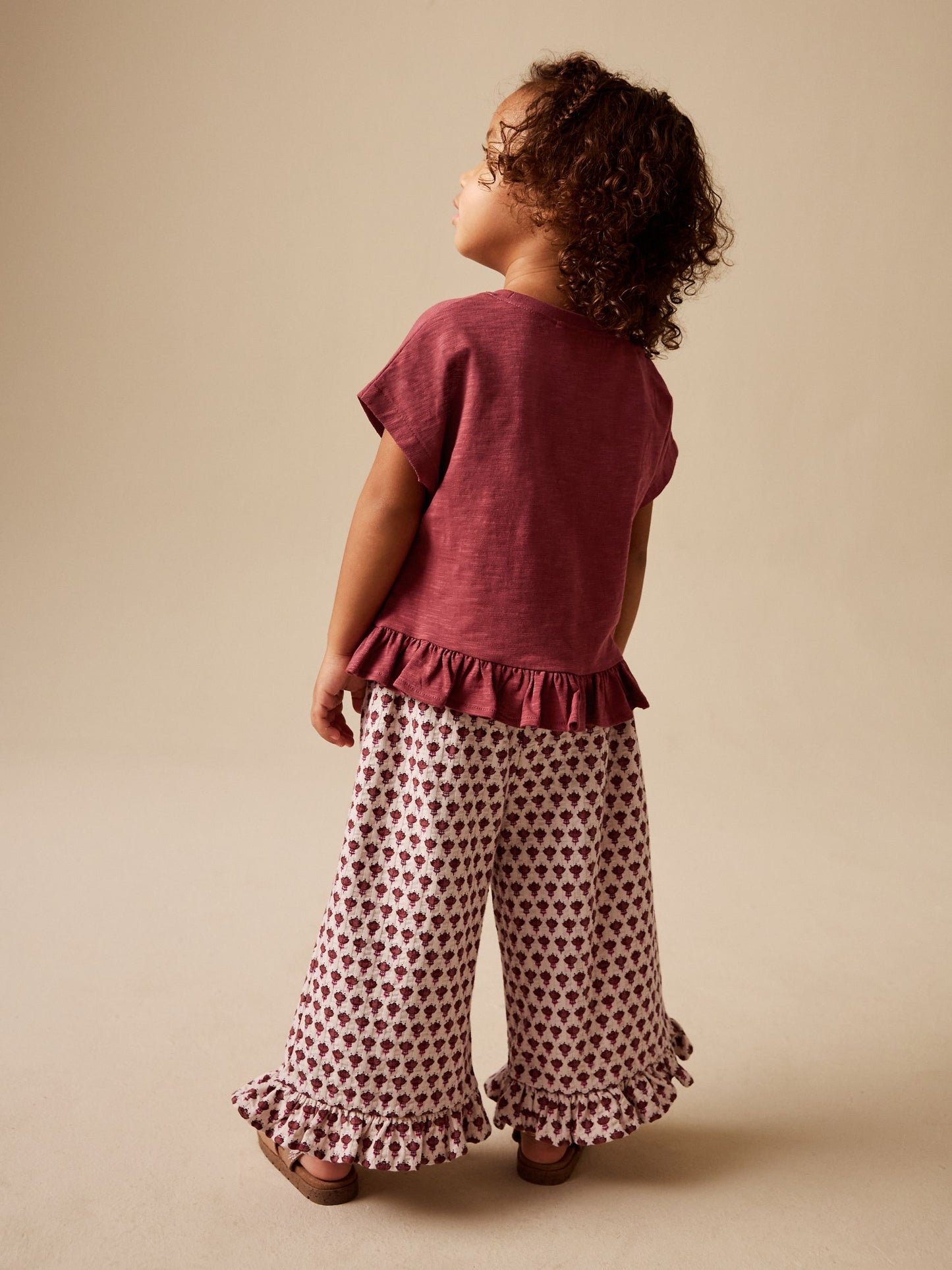 Dsiney Kidz - Red/Brown Flower Wide Leg Trousers Set (3mths-7yrs) image 3