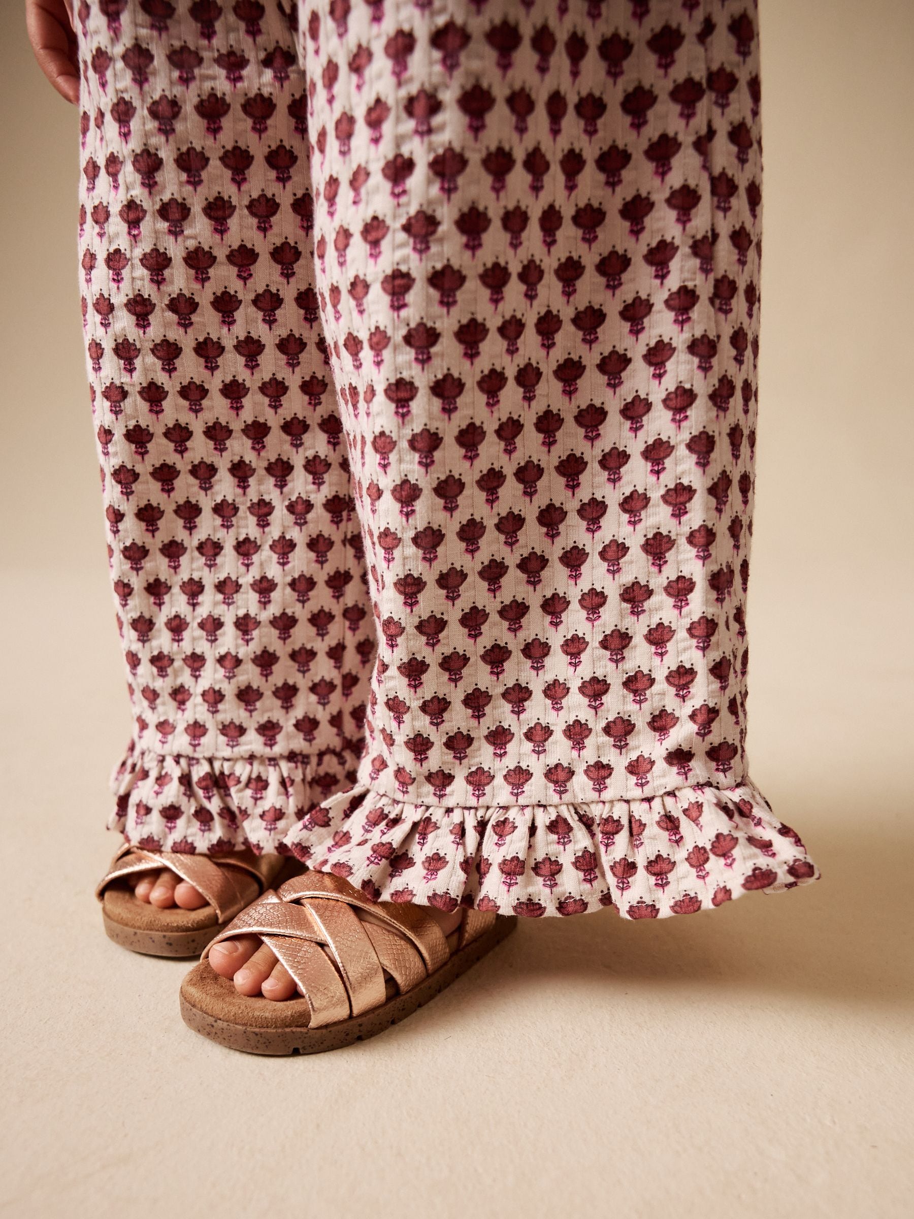 Dsiney Kidz - Red/Brown Flower Wide Leg Trousers Set (3mths-7yrs) image 4