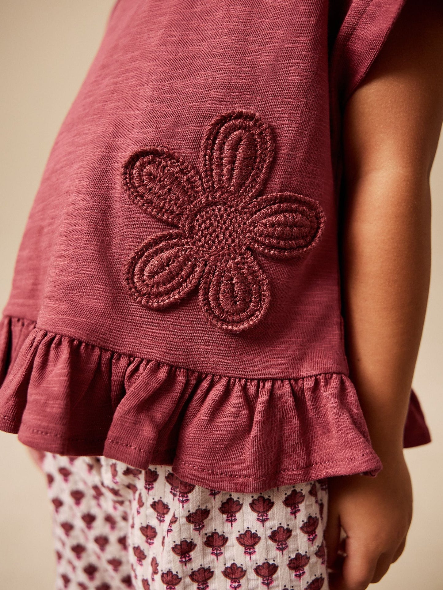 Dsiney Kidz - Red/Brown Flower Wide Leg Trousers Set (3mths-7yrs) image 5