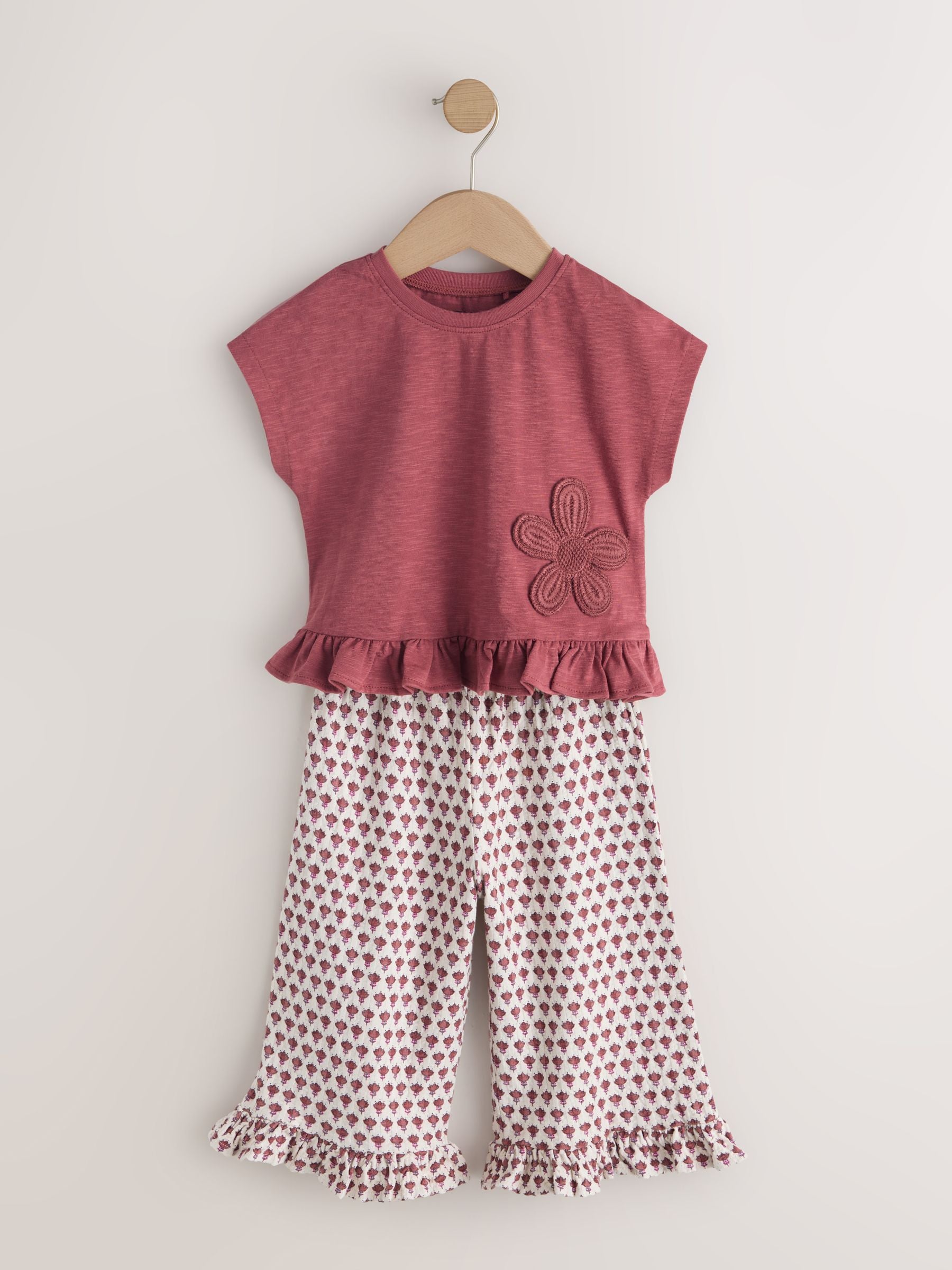 Dsiney Kidz - Red/Brown Flower Wide Leg Trousers Set (3mths-7yrs) image 6