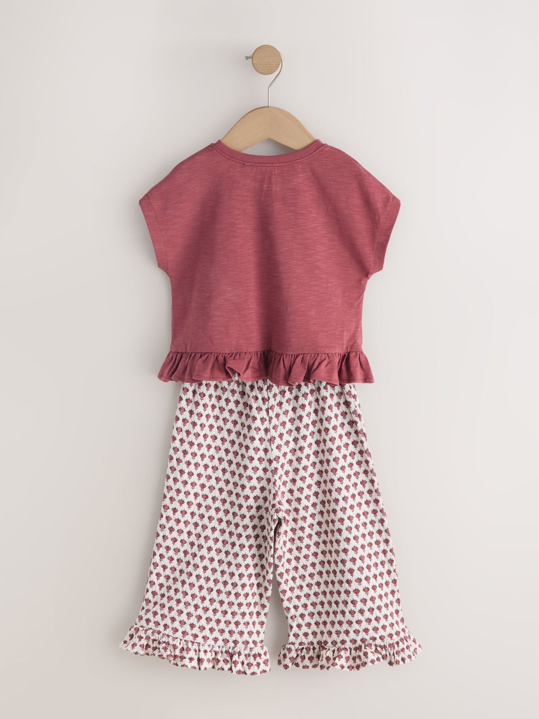 Dsiney Kidz - Red/Brown Flower Wide Leg Trousers Set (3mths-7yrs) image 7