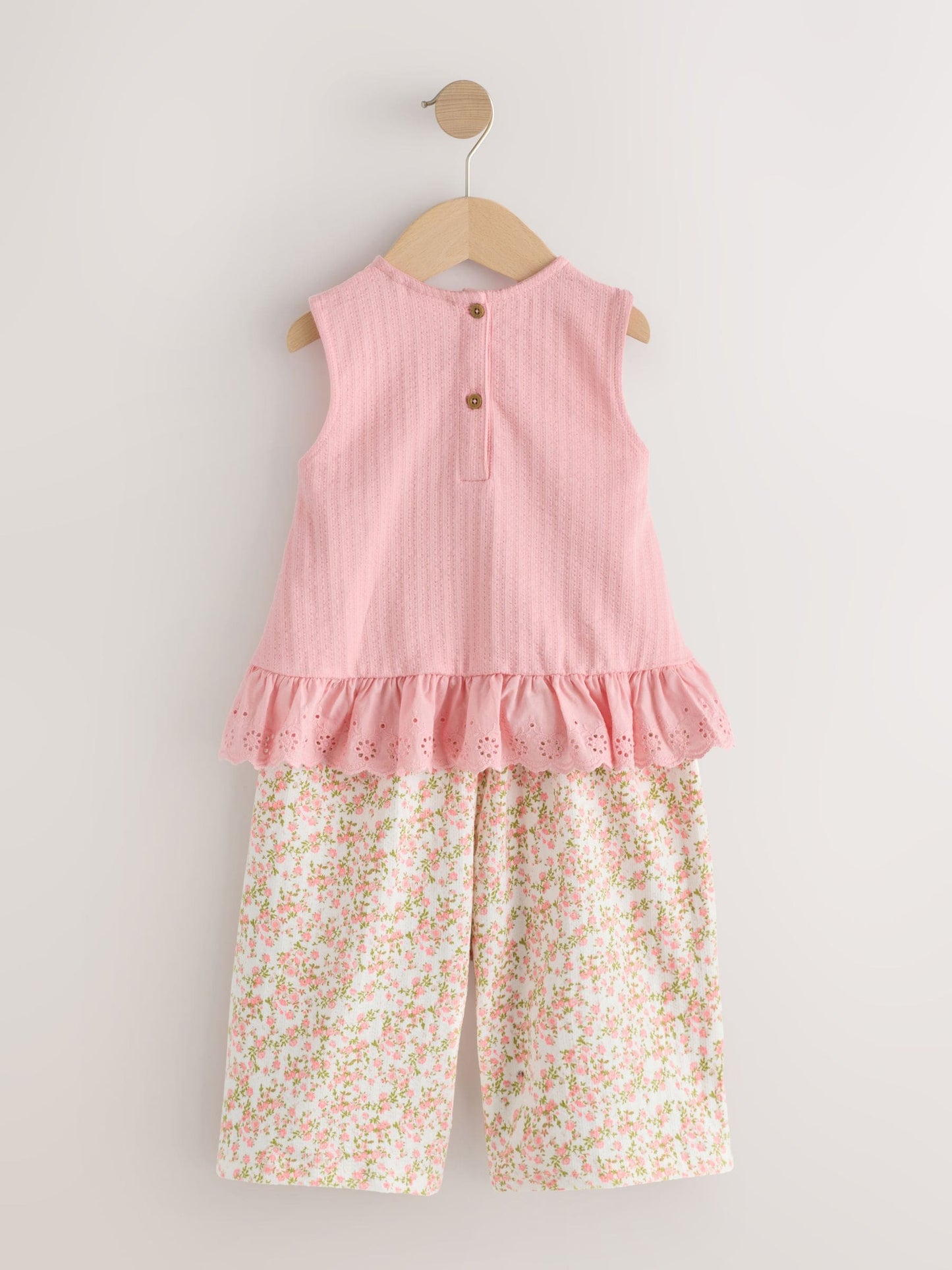 Pink Flower Broiderie Vest and Wide Trousers Set (3mths-7yrs) image 3