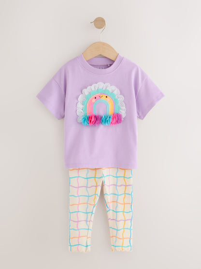 Lilac Purple Rainbow Short Sleeve Top and Leggings Set (3mths-7yrs) image 5